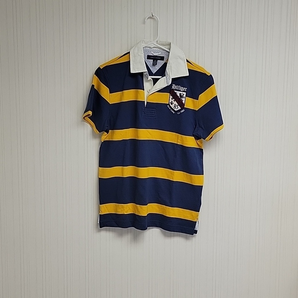 Tommy Hilfiger short sleeve blue yellow rugby men's XS new preppy academia